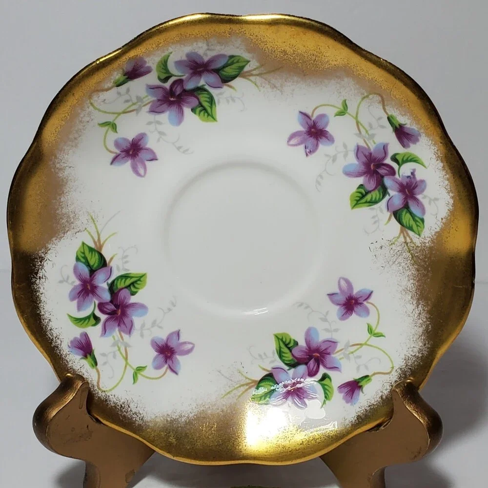 Royal Standard Teacup and Saucer Purple Violets Vintage